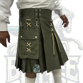 Traditional Olive and Khaki Laces Kilt – Handmade Olive Kilt for Men | BattleOfKilts